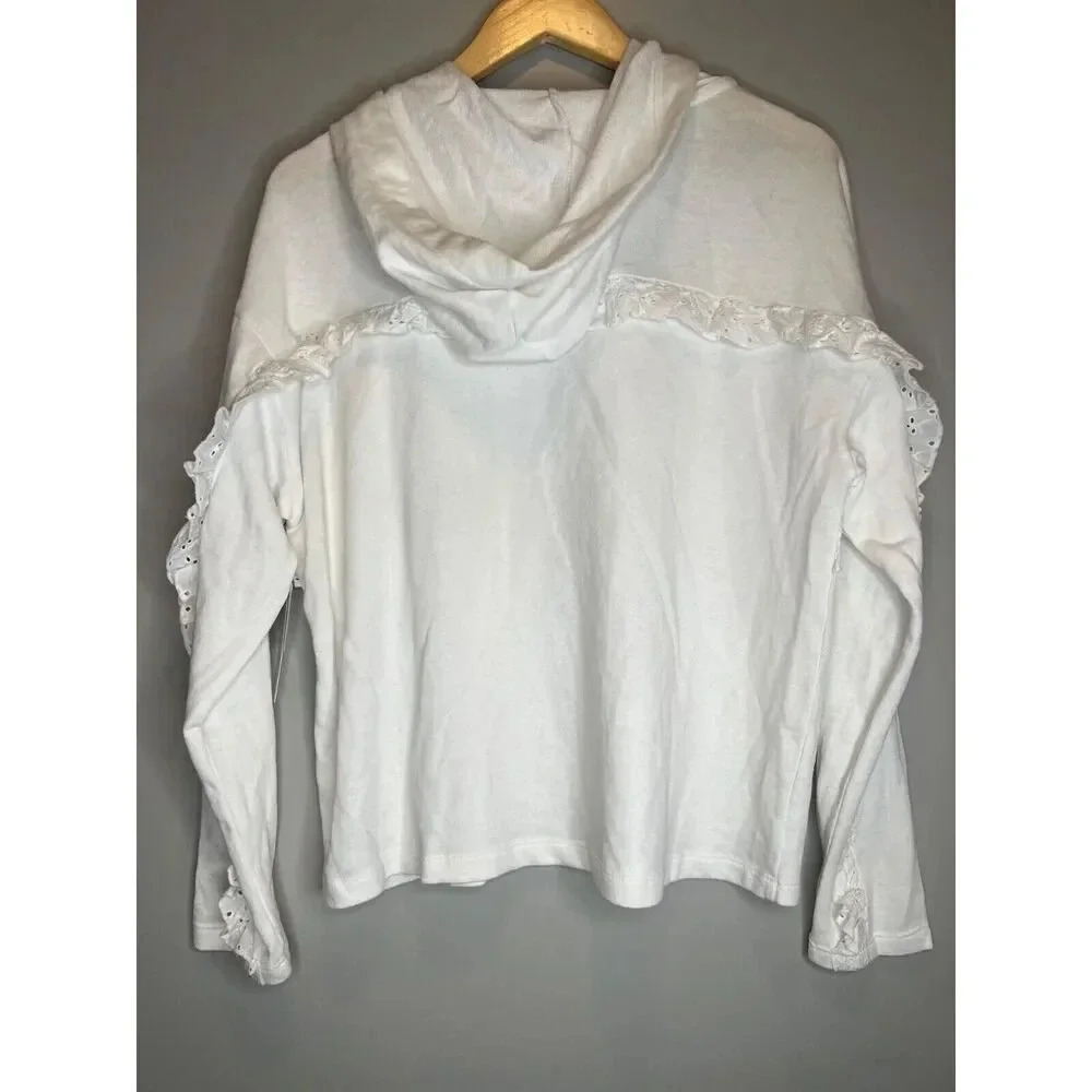 Abound Nordstrom white pullover sweatshirt hoodie ruffle lace gift size MEDIUM - Picture 7 of 7
